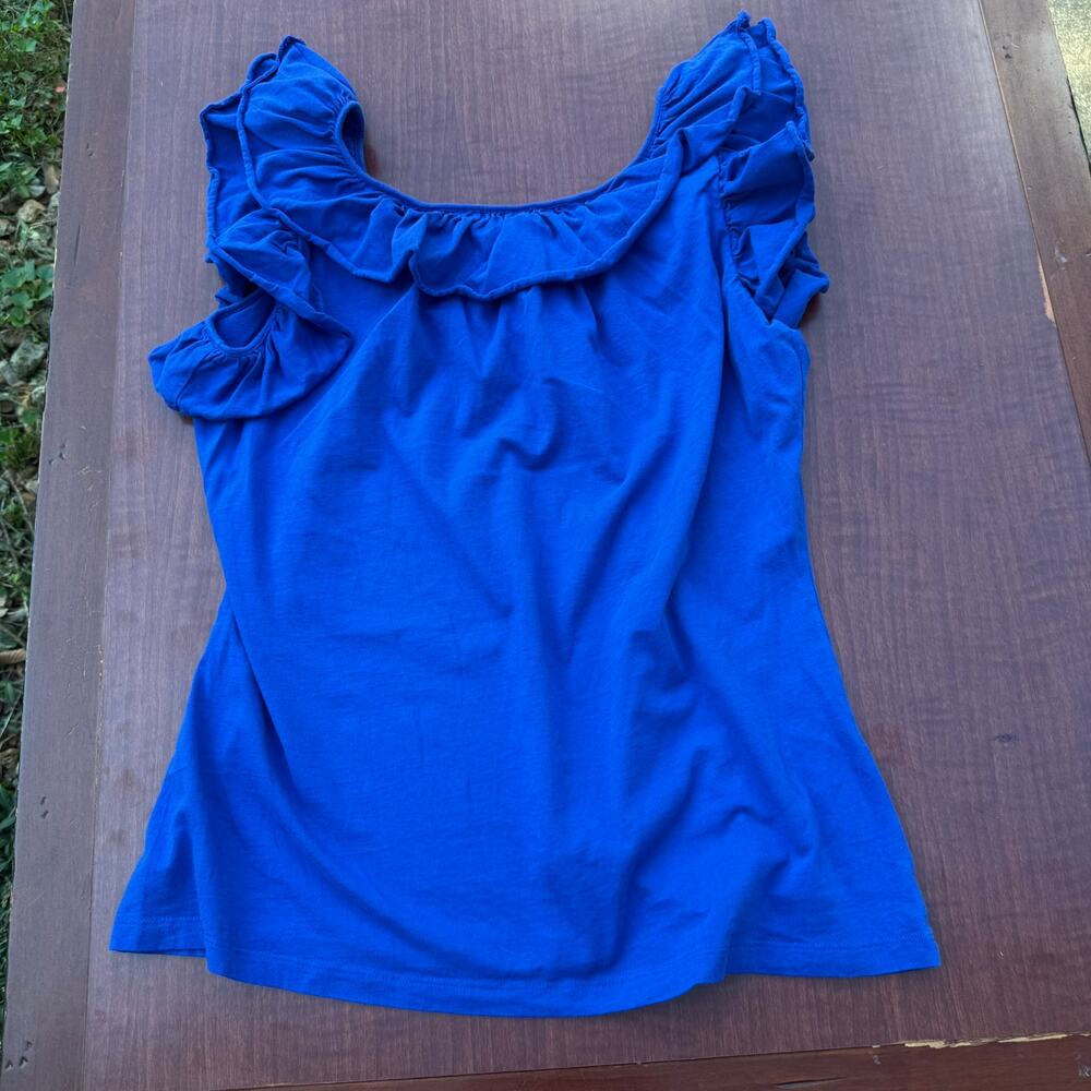 Cortefiel Women’s Royal Blue Ruffle Sleeve Blouse‎ - XL